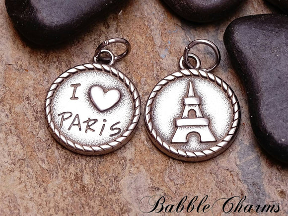 2 pc I love Paris charm, Paris charms. stainless steel charm ,very high quality.Perfect for jewery making and other DIY projects