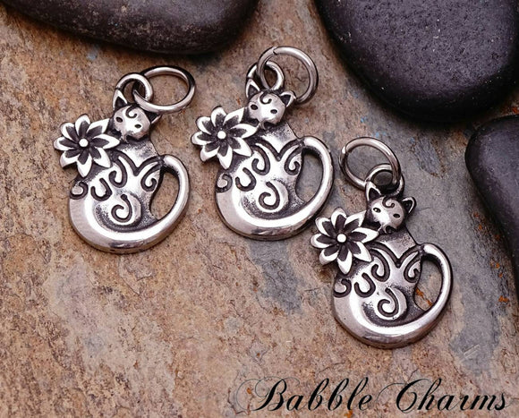 2 pc Cat charm, cat charms. stainless steel charm ,very high quality.Perfect for jewery making and other DIY projects