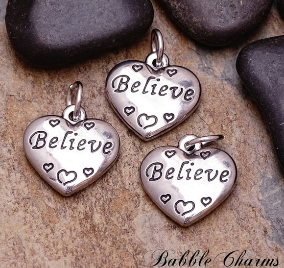 2 pc Believe charm, heart charms. stainless steel charm ,very high quality.Perfect for jewery making and other DIY projects