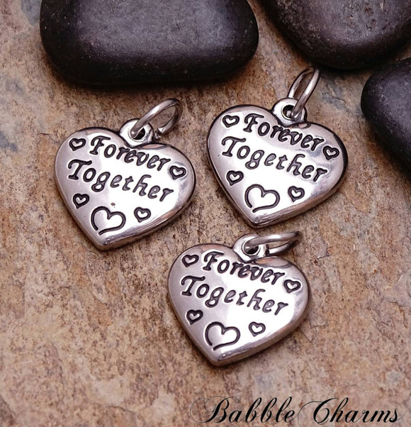 2 pc Forever Together charm, heart charms. stainless steel charm ,very high quality.Perfect for jewery making and other DIY projects