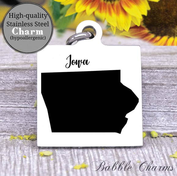 Iowa, Iowa charm, state, state charm, high quality..Perfect for DIY projects