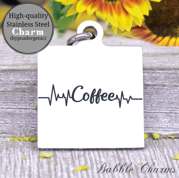 Coffee heartbeat, coffee, coffee charm, charm, Steel charm 20mm very high quality..Perfect for DIY projects