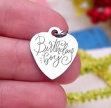Birthday boy, boys birthday, Happy birthday, birthday charm, Steel charm 20mm very high quality..Perfect for DIY projects
