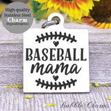 Baseball mama, sports mama, I love baseball, mama charm, Steel charm 20mm very high quality..Perfect for DIY projects