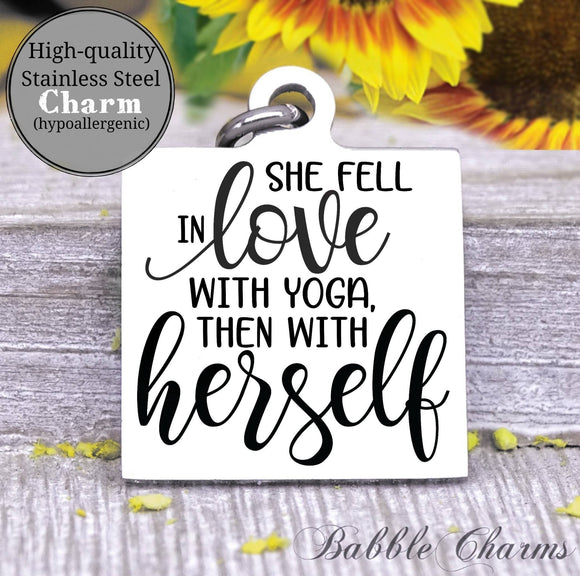 Fall in love with yoga charm, yoga, do more yoga charm, Steel charm 20mm very high quality..Perfect for DIY projects