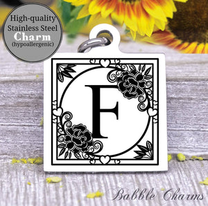 Alphabet charm, Letter F, Alphabet, initial charm, Steel charm 20mm very high quality..Perfect for DIY projects