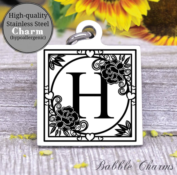 Alphabet charm, Letter H, Alphabet, initial charm, Steel charm 20mm very high quality..Perfect for DIY projects