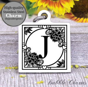 Alphabet charm, Letter J, Alphabet, initial charm, Steel charm 20mm very high quality..Perfect for DIY projects