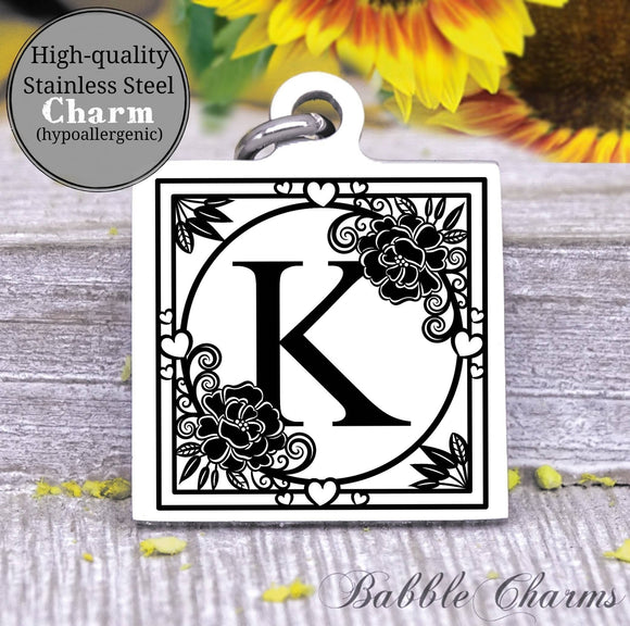 Alphabet charm, Letter K, Alphabet, initial charm, Steel charm 20mm very high quality..Perfect for DIY projects