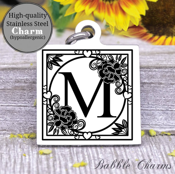 Alphabet charm, Letter M, Alphabet, initial charm, Steel charm 20mm very high quality..Perfect for DIY projects