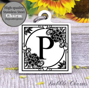 Alphabet charm, Letter P, Alphabet, initial charm, Steel charm 20mm very high quality..Perfect for DIY projects
