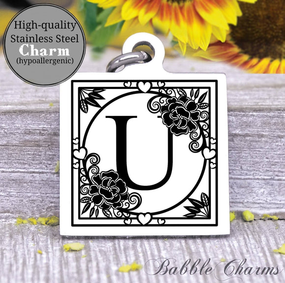 Alphabet charm, Letter U, Alphabet, initial charm, Steel charm 20mm very high quality..Perfect for DIY projects