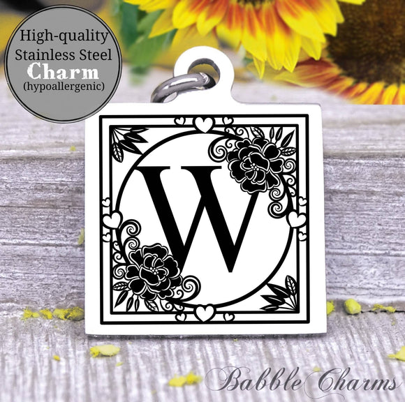 Alphabet charm, Letter W, Alphabet, initial charm, Steel charm 20mm very high quality..Perfect for DIY projects