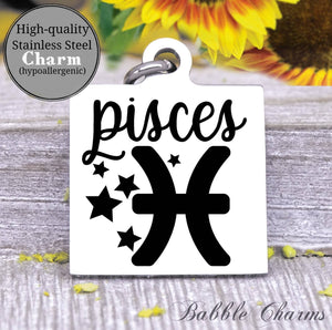 Pisces, pisces charm, sign, zodiac, astrology charm, Steel charm 20mm very high quality..Perfect for DIY projects