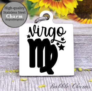 Virgo, virgo charm, sign, zodiac, astrology charm, Steel charm 20mm very high quality..Perfect for DIY projects