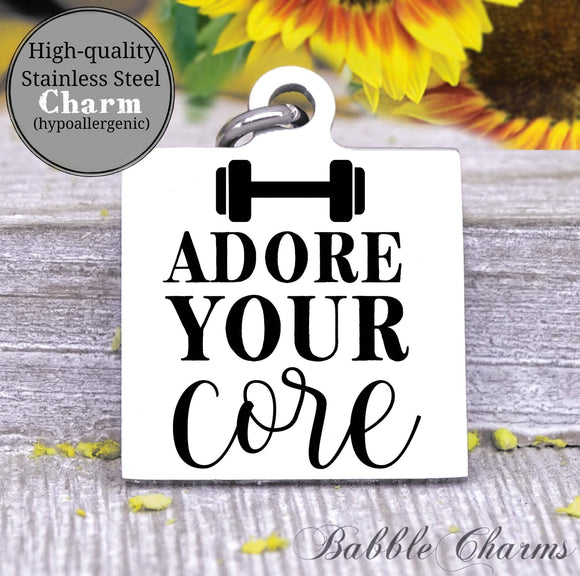 Adore your core, score your core, workout, workout charm, Steel charm 20mm very high quality..Perfect for DIY projects