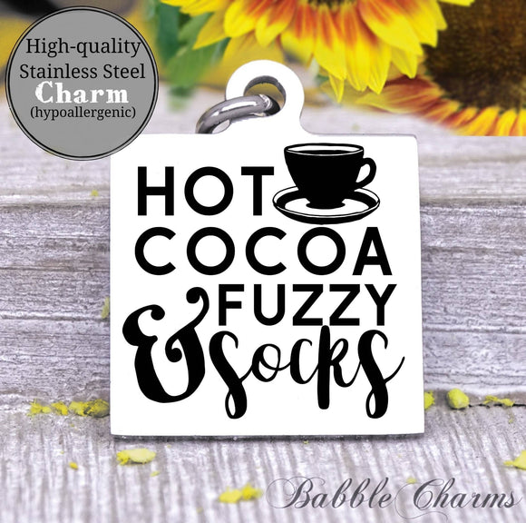 Hot cocoa and fuzzy socks, hot cocoa charm, Steel charm 20mm very high quality..Perfect for DIY projects