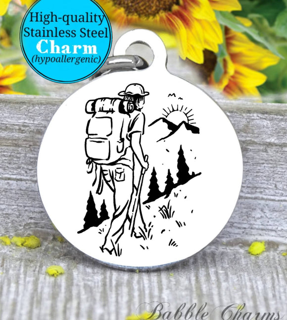 Hiking, hiking charm, hiker, hiker charm, Steel charm 20mm very high quality..Perfect for DIY projects