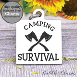 Camping survival, camping survival charm, survival charm, Steel charm 20mm very high quality..Perfect for DIY projects