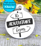 The adventure begins, adventure, adventure charm, exploring charm, Steel charm 20mm very high quality..Perfect for DIY projects