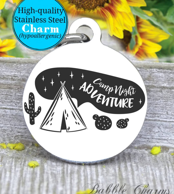 Camp night adventure, adventure, adventure charm, exploring charm, Steel charm 20mm very high quality..Perfect for DIY projects