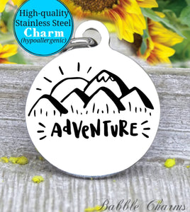 Adventure, mountain charm, adventure charm, explore charm, Steel charm 20mm very high quality..Perfect for DIY projects