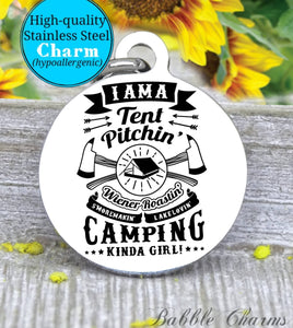I am a camping girl,going, camp charm, Steel charm 20mm very high quality..Perfect for DIY projects