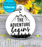 The adventure begins, new adventures, adventure charm, Steel charm 20mm very high quality..Perfect for DIY projects