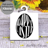 Happy easter, easter egg, easter charm, Steel charm 20mm very high quality..Perfect for DIY projects