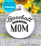 Baseball mom, sports mama, I love baseball, mama charm, Steel charm 20mm very high quality..Perfect for DIY projects
