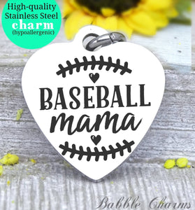 Baseball mama, sports mama, I love baseball, mama charm, Steel charm 20mm very high quality..Perfect for DIY projects