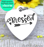 Blessed, blessed charm, Steel charm 20mm very high quality..Perfect for DIY projects