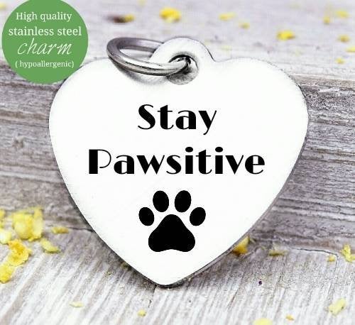 Stay pawsitive, pawsitive, paw, pet charm, positive charm, Steel charm 20mm very high quality..Perfect for DIY projects