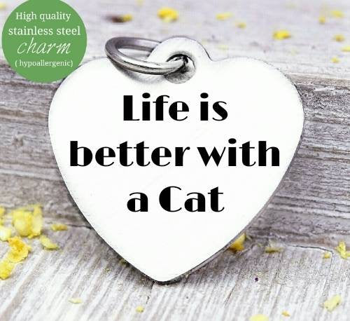 Life is better with a cat, cat, cat lady, cat charm, Steel charm 20mm very high quality..Perfect for DIY projects