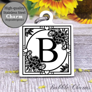 Alphabet charm, Letter B, Alphabet, initial charm, Steel charm 20mm very high quality..Perfect for DIY projects