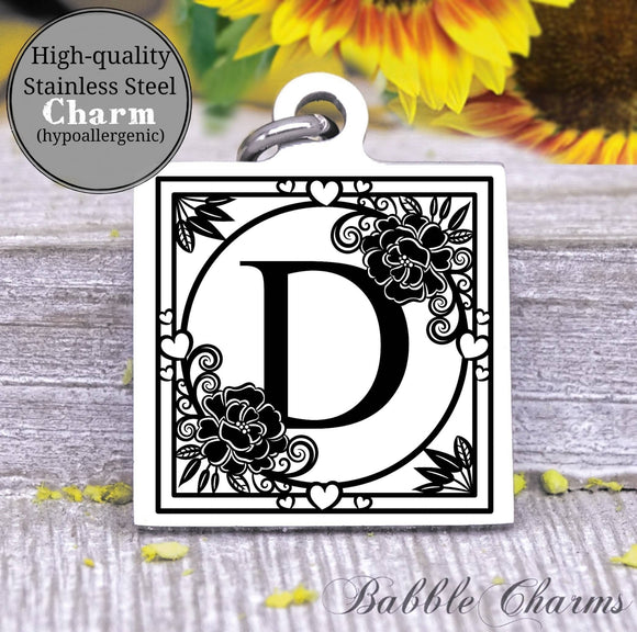 Alphabet charm, Letter D, Alphabet, initial charm, Steel charm 20mm very high quality..Perfect for DIY projects