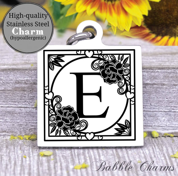 Alphabet charm, Letter E, Alphabet, initial charm, Steel charm 20mm very high quality..Perfect for DIY projects