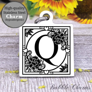 Alphabet charm, Letter Q, Alphabet, initial charm, Steel charm 20mm very high quality..Perfect for DIY projects