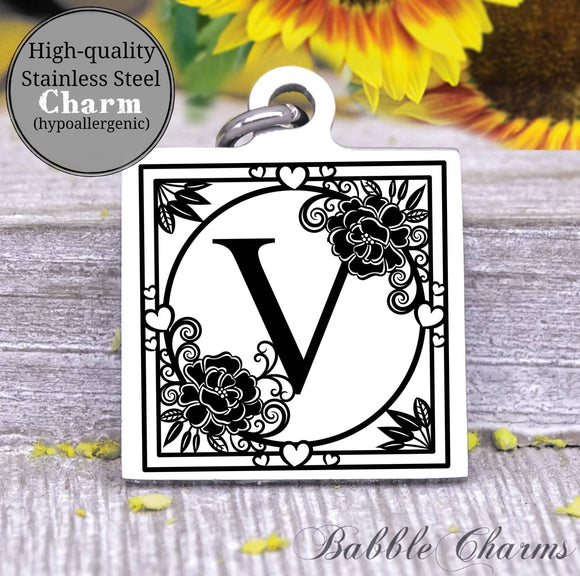 Alphabet charm, Letter V, Alphabet, initial charm, Steel charm 20mm very high quality..Perfect for DIY projects