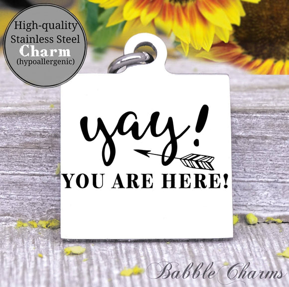 Yay, you are here, yay charm, charm, love my cat charm, Steel charm 20mm very high quality..Perfect for DIY projects