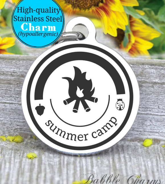 Summer Camp, summer camp charm, camping charm, Steel charm 20mm very high quality..Perfect for DIY projects