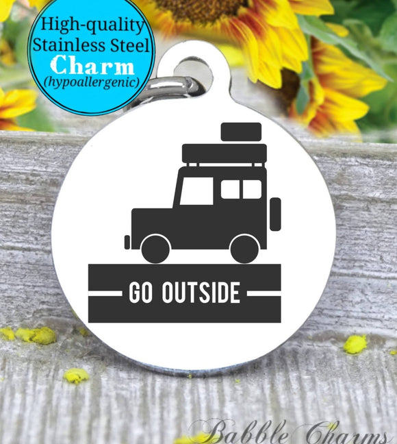 Go Outside, adventure, adventure charm, jeep charm, Steel charm 20mm very high quality..Perfect for DIY projects
