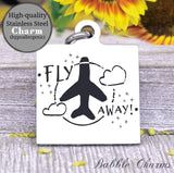 Fly away, flying charm, adventure charm, explore charm, Steel charm 20mm very high quality..Perfect for DIY projects