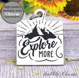 Explore more, explore, camping charm, adventure charm, explore charm, Steel charm 20mm very high quality..Perfect for DIY projects