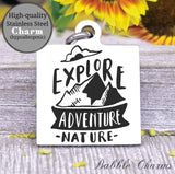 Explore, Adventure, nature, adventure charm, Steel charm 20mm very high quality..Perfect for DIY projects