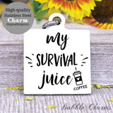 My Survival juice, coffee charm, coffee charm, l love coffee, Steel charm 20mm very high quality..Perfect for DIY projects