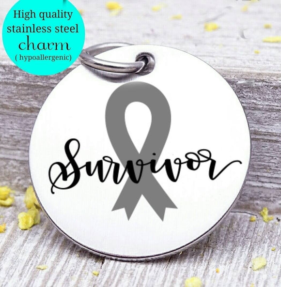 I'm a survivor, Cancer ribbon, Cancer awareness, ribbon charm, stainless steel charm 20mm very high quality..Perfect for DIY projects