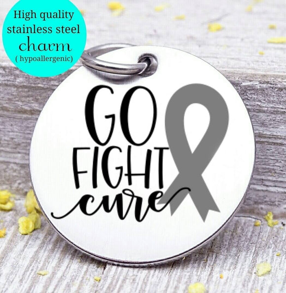 Go Fight cure, Cancer ribbon, Cancer awareness, ribbon charm, stainless steel charm 20mm very high quality..Perfect for DIY projects