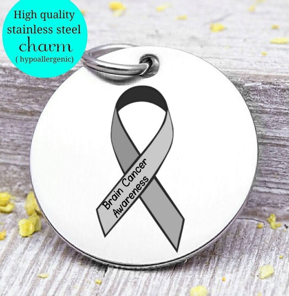 Brain cancer awarenes, Cancer ribbon, Cancer awareness, ribbon charm, stainless steel charm 20mm very high quality..Perfect for DIY projects