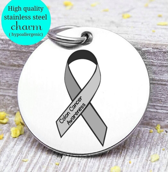 Colon cancer Awareness, Cancer, Cancer awareness, ribbon charm, stainless steel charm 20mm very high quality..Perfect for DIY projects